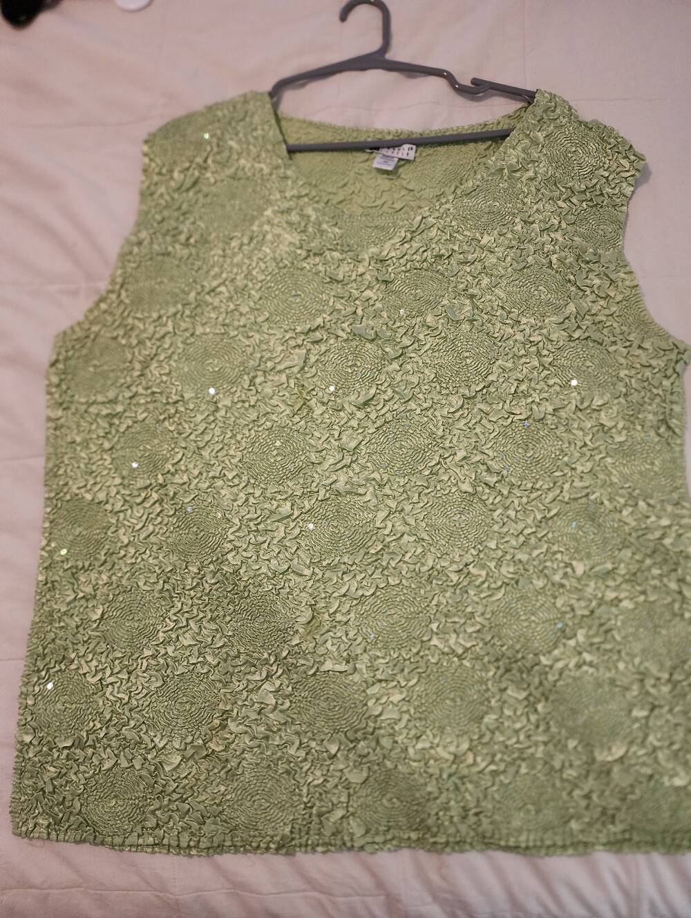 Carole Little 2X Sleeveless Textured Crinkle Fabric Lime Green Women's Tank Top